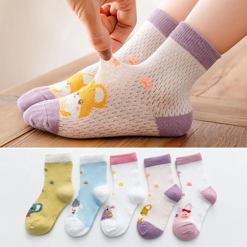 

5 Pairs/Lot Children Cotton Socks Boy Girl Baby Infant Ultrathin Fashion Breathable Solid Mesh Socks for Summer 0-9T Teens Kids