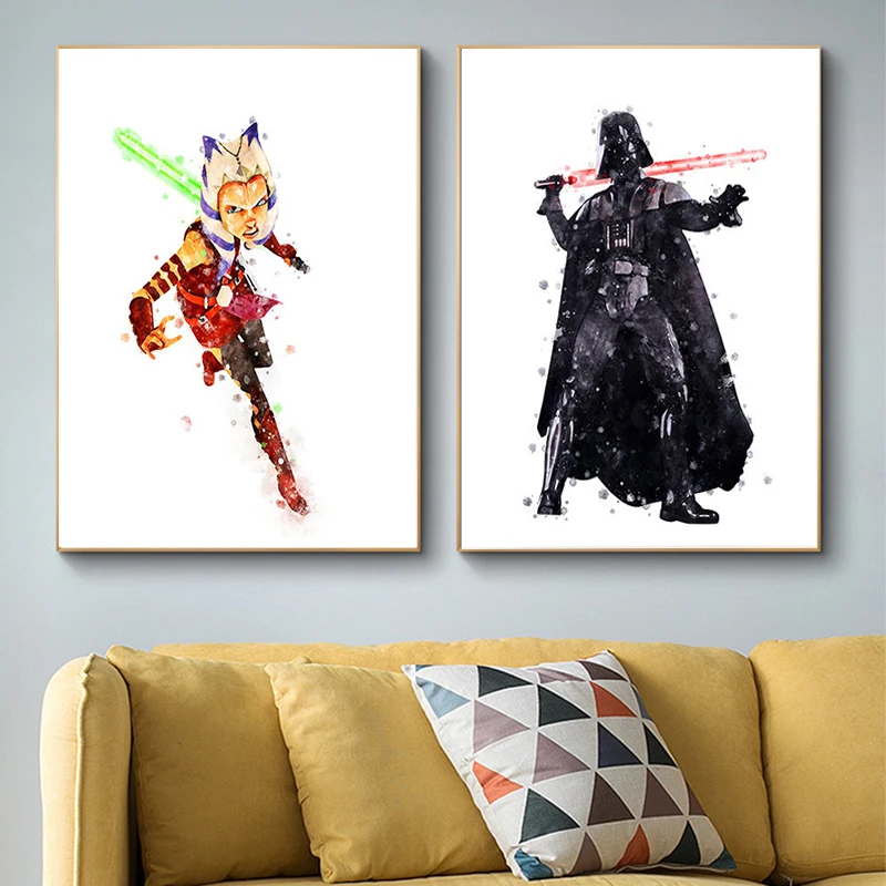 

Street Art Disney Star Wars Watercolor Canvas Paintings Movie Wall Art Picture for Living Kids Room Posters and Prints No Frame