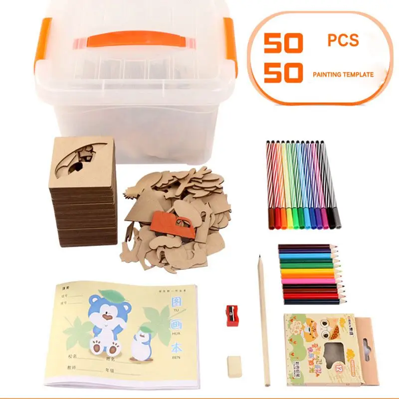 

50 Pieces of children's early education DIY painting package Fun graffiti coloring board educational toys Wooden coloring drawin