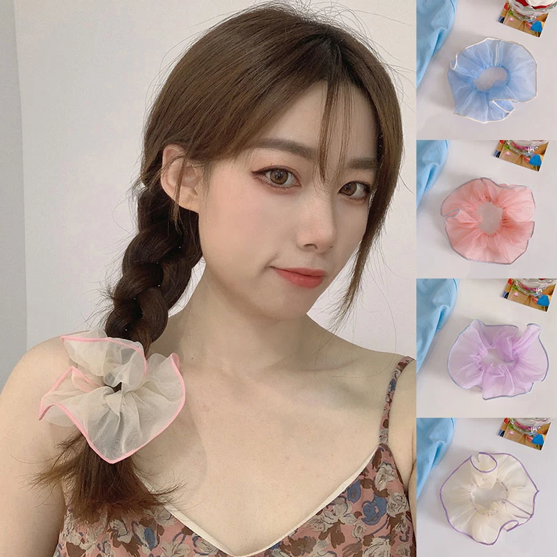 

Tulle Organza Hair Ties Elastic Hair Rubber Band Sweet Solid Color Fashion Oversized Mesh Scrunchies Ponytail Holder Hair Rope