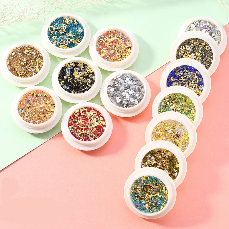 

1box New Nail Art Jewelry Micro Diamond Shiny Crystal Symphony Alloy Round Can Mixed Rhinestone DIY Nail Decoration