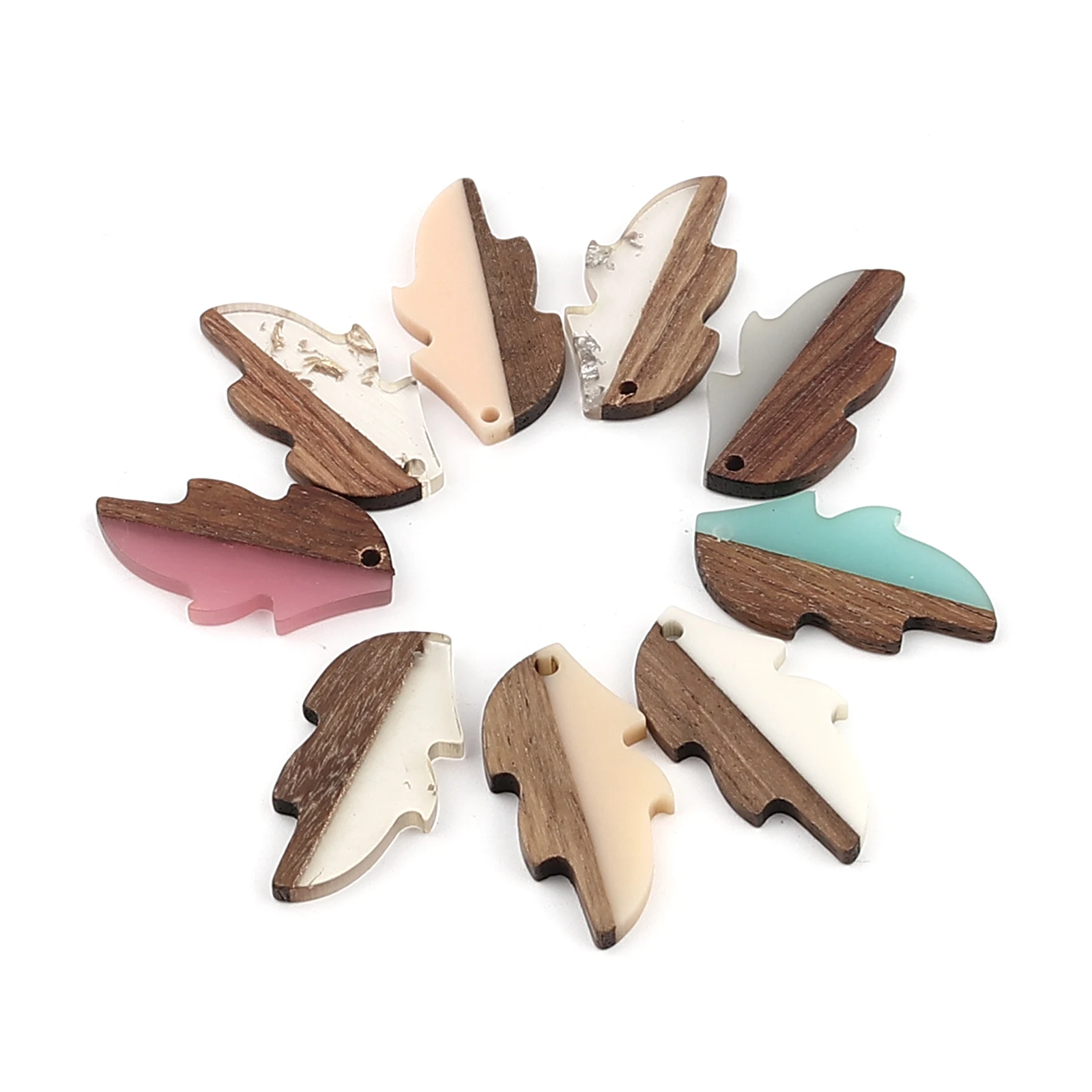 

5PCs/Set Vintage Resin Wood Pendant Leaves Series Charm Fashion Elegant Retro Jewelry Necklace Accessories Unique Gift 3.2x1.6cm