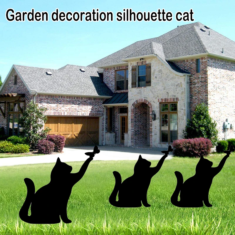 

Cat Silhouette Ornaments Stake Black Cat Silhouette Decor Outdoor Cat Decorative Garden Stakes For Yards Garden PI669