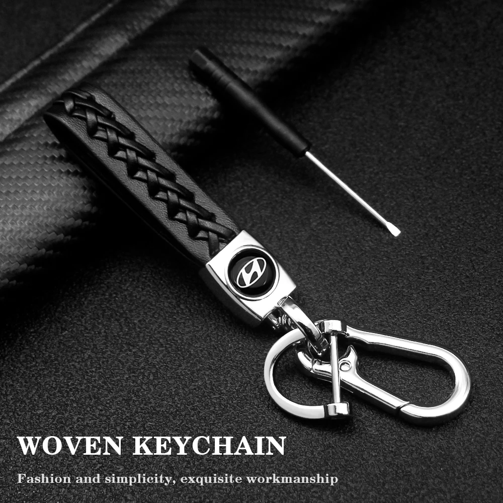 

1Pcs Car Braided Rope Leather Keychain Fashion New Car Decoration for For Hyundai Santa Fe Sonata Solaris Azera Creta I30 Ix25