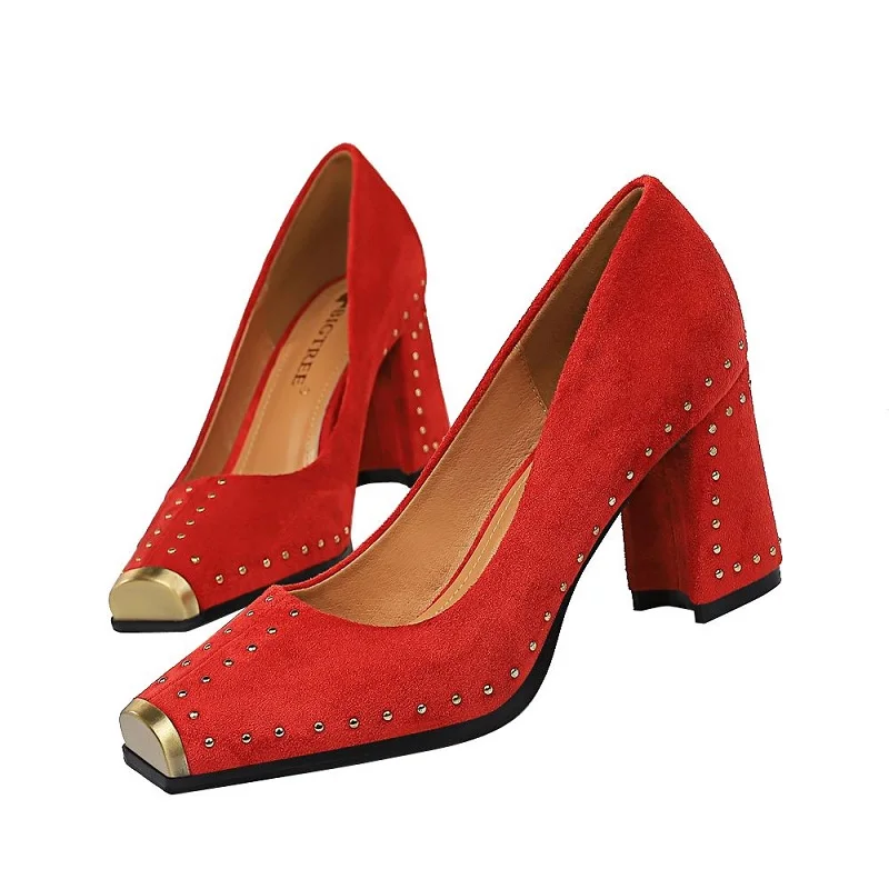 Туфли-лодочки женские на высоком блочном каблуке пикантные офисные туфли с