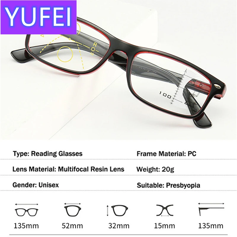 

iboode Multifocal Progressive Blue Light Blocking Reading Glasses for Women Men Retro Anti Blue Rays Presbyopic Glasses Diopters