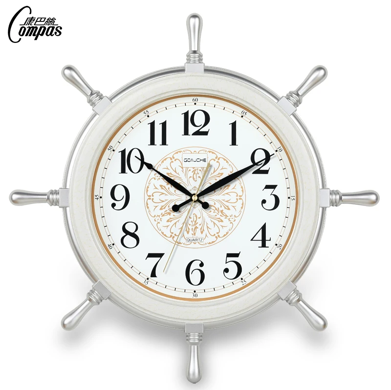 

Large Retro Wall Clock Bedroom Glass Silent Rudder Wall Clock Classic Nautical Novelty Reloj Pared Home Decoration WE50WC