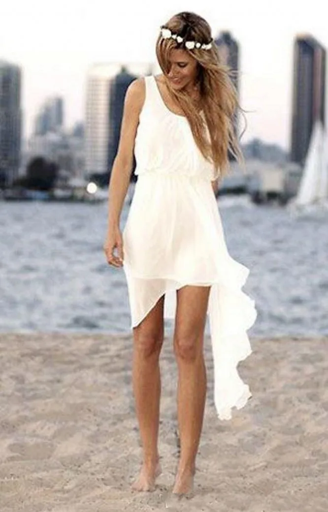 Сексуальное короткое пляжное свадебное платье дешевые шифоновые летние