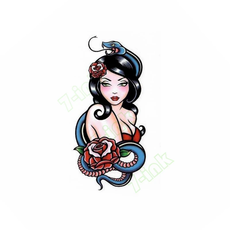 Новинка 2018 года водостойкая Временная тату наклейка в виде Розы и змеи для старой