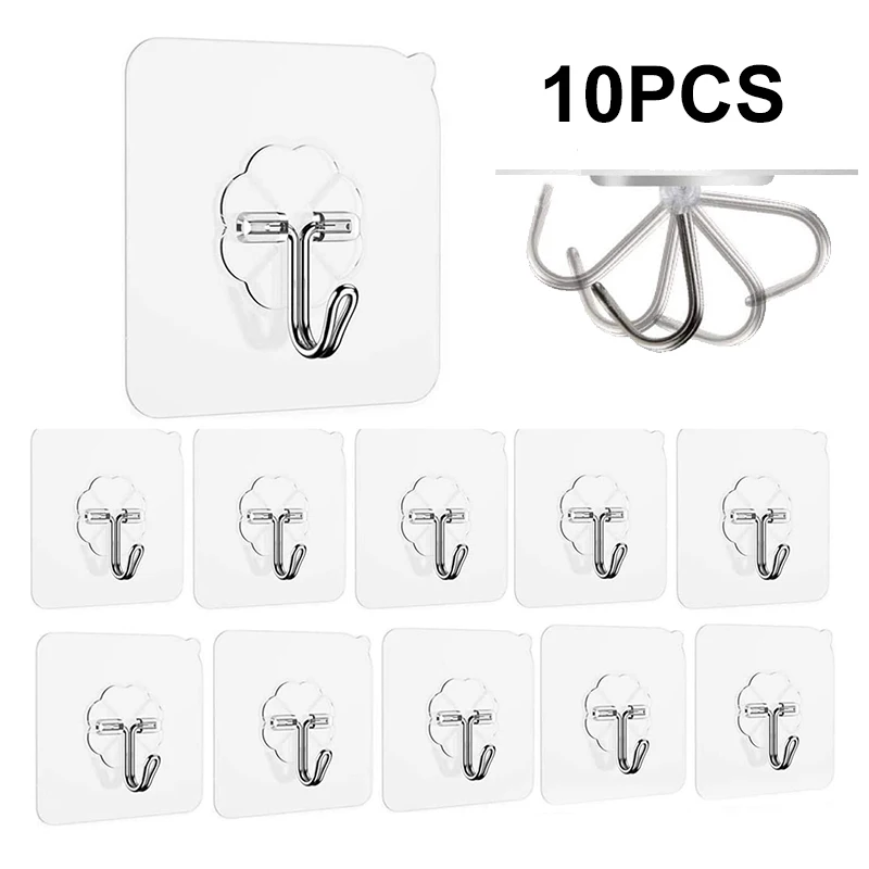 

20pcs Transparent Adhesive Hooks Utility Strong Self Adhesive Door Wall Hangers Hooks Reusable Seamless Hooks for Bathroom