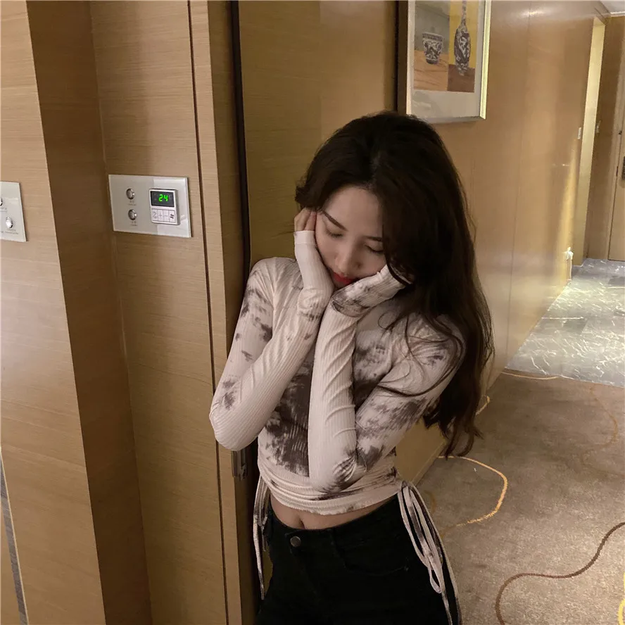 

Fashion Brand Vetement Femme Long Sleeve Tshirt Women Casual Crop Top Hipster Tees Knitted Autumn Print Long Sleeve Ladies Tops