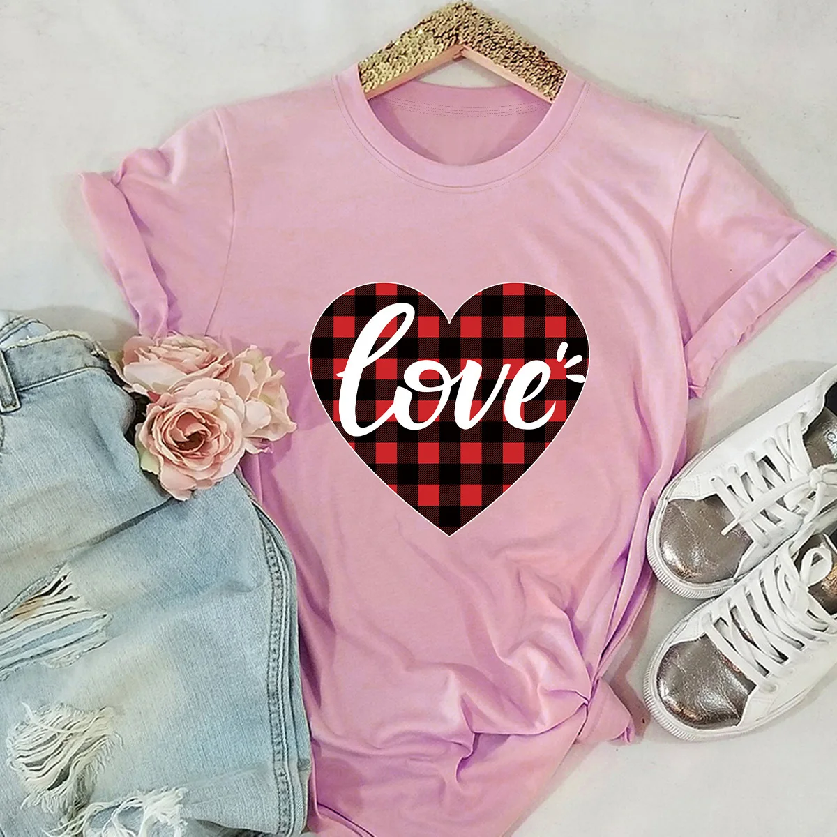 

Hot style European and American women's tops Valentine's Day love short-sleeved ladies short-sleeved ladies t-shirts