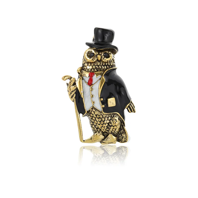 Blucome Vintage Nighthawk Owls Birds Animals Brooches For Women Pins Gentleman Dress Hat Decoration Suit Corsage Pin Collar Clip - Окраска металла: Gold-Color