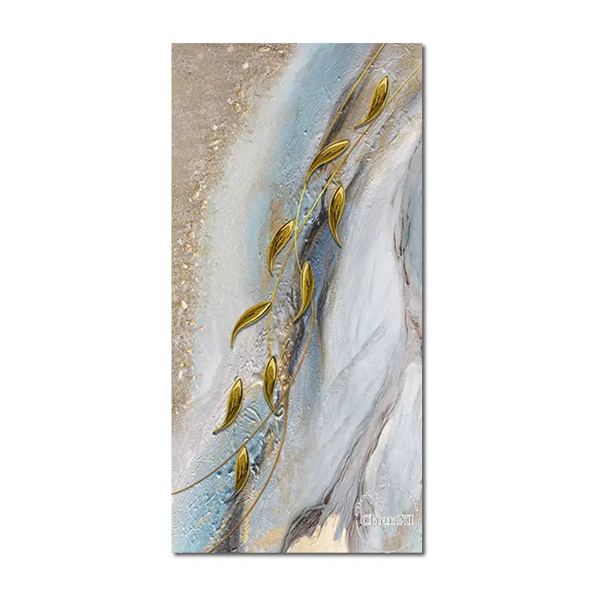 Картина маслом на холсте с изображением красивых золотых листьев | Дом и сад