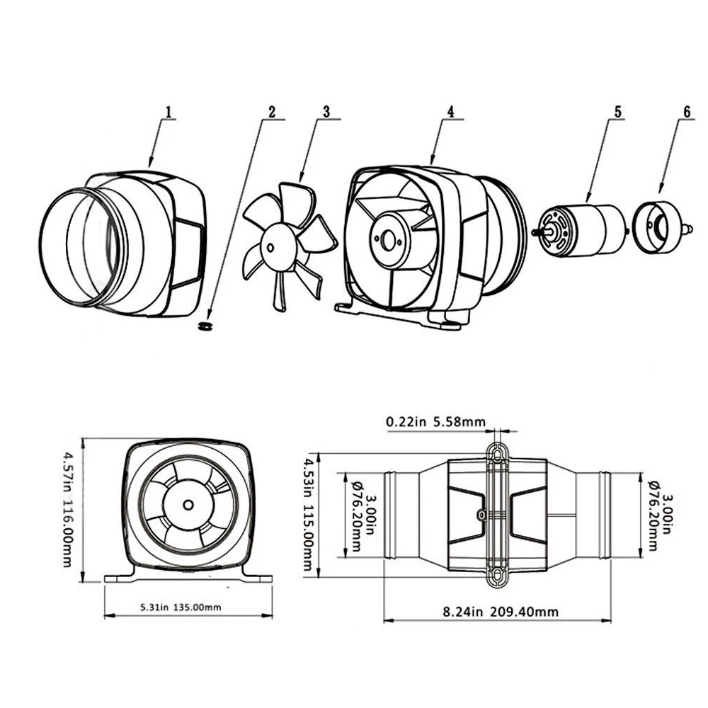 Судовая 6 лопастная Лодка 12В 4 &quotв линии воздуходувка Трюмный вентиляционный