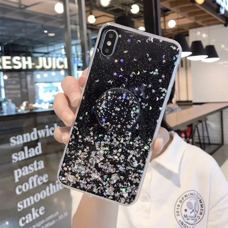

Epoxy glitter holder silicone phone case for iPhone11 12Pro Max mini X XR XS XSMax 8 7 6PluS anti-drop protective cover