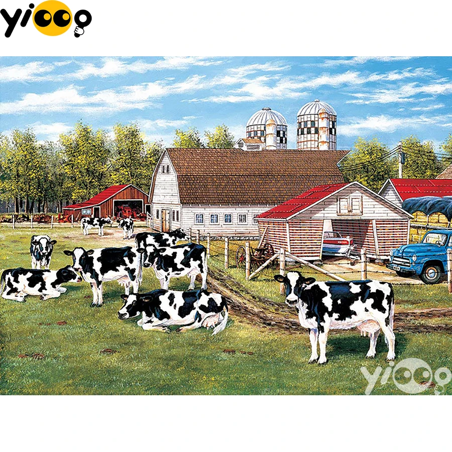 

Full Square/Round Drill Diamond Painting Cross Stitch Embroidery Cows on the Farm Rhinestone Mosaic Home Decor Gift BX1782