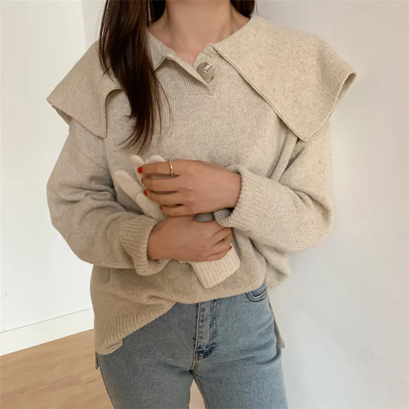 

Hzirip Korea Chic Solid Brief Gentle Thick Warm Office Lady Sweet All-Match Cute Women Slender New Regular Pullovers Sweaters
