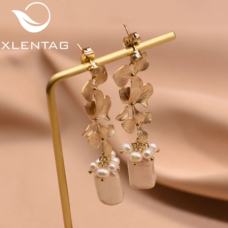 Женские Висячие серьги XlentAg геометрические с натуральным жемчугом в стиле