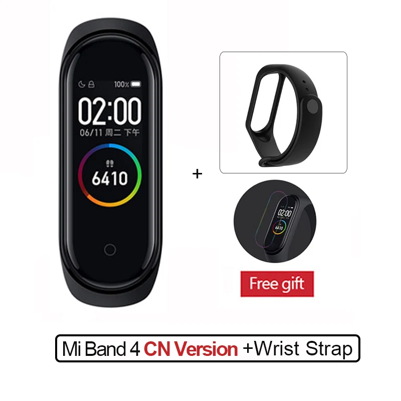 CN Add Black Strap Новейший Xiaomi mi-браслет 4, фитнес-браслет с цветным экраном, Bluetooth 5,0, смарт-браслеты 4, сменный mi Band 3 - Цвет: CN Add Black Strap
