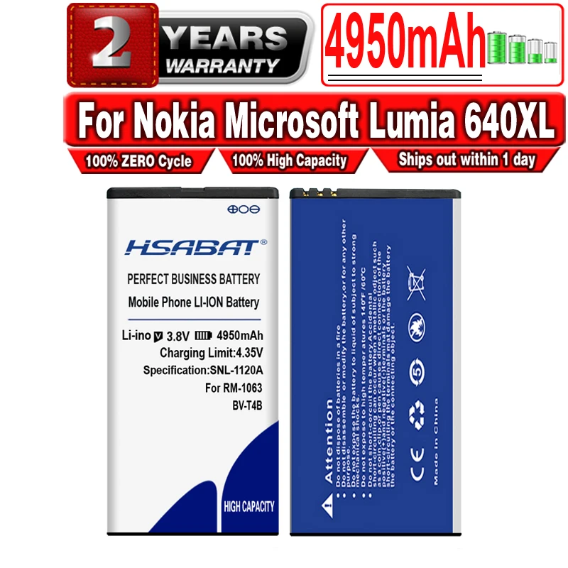 HSABAT 4950mAh BV T4B батарея для Nokia Microsoft Lumia 640XL RM 1096 1062 1063 BVT4B|battery for|battery for nokia4000mah battery |