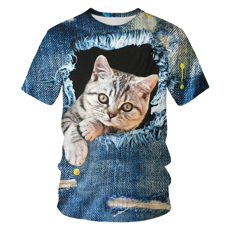 Летнее Новое милое платье с рисунком из аниме кошка Женская модная футболка 3d