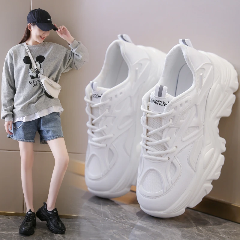 

Женские массивные кроссовки 2021, модные белые кроссовки на платформе, женская спортивная обувь для бега, кроссовки на толстой подошве, тенни...