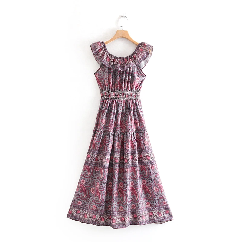 Everkaki Boho печати с открытыми плечами женское Макси платье с кисточками регулируемый пояс оборки цыганские летние платья женские осень