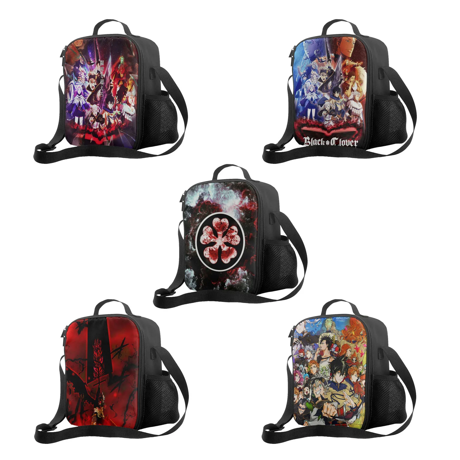 

Аниме Черная сумка для ланча в виде клевера, сумка-тоут, Ланч-бокс, Термоизолированный Ланч-бокс с регулируемым плечевым ремнем