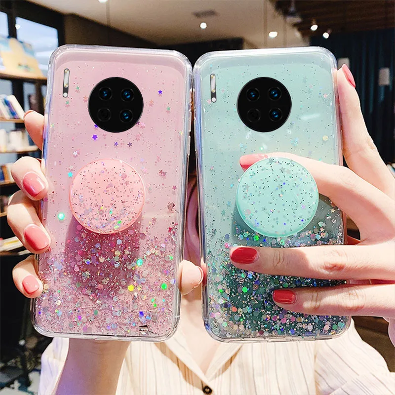 Блестящий чехол для Huawei P30 Lite чехол-держатель P40 P20 Pro P10 Mate 20 10 30 Nova 5T 7i Y5P Y6P Y7P P Smart 2019
