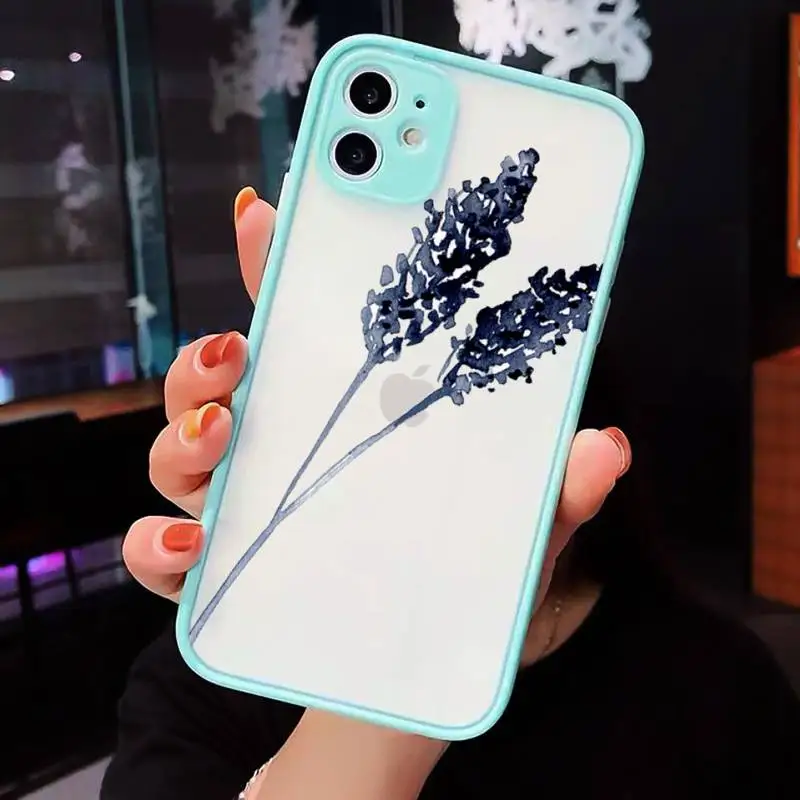 

Phone Case For iPhone 12 11 Mini Pro XR XS Max 7 8 Plus X Blue ink tree branch leaf art flower2 Matte transparent blue Cover