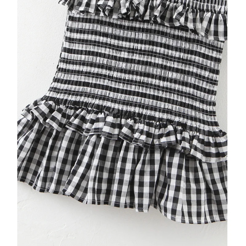 Женское платье без рукавов AGong летнее в клетку с оборками мини-платье | Женская