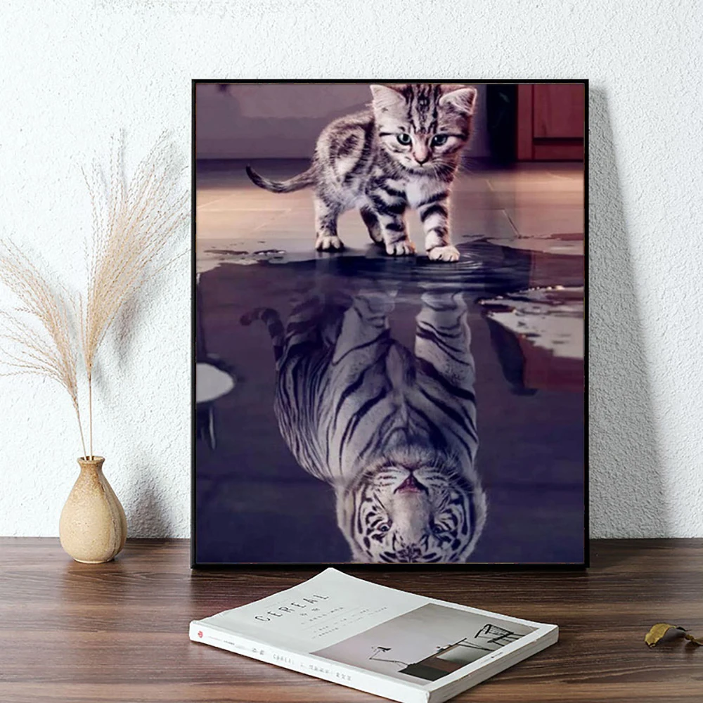 5D DIY Алмазная живопись Кот и Тигр полный квадрат/круг вышивка животных с ринестонами мозаика домашний декор Крестик подарок.