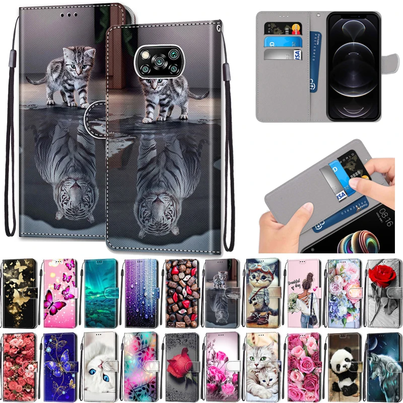 

X3 M3 Leather Case for Xiaomi Mi POCO X3 NFC M3 F3 10 10T Lite Pro A2 A3 CC9E 6X 5G Case Card Slot Fashion Colorful Wallet Cover