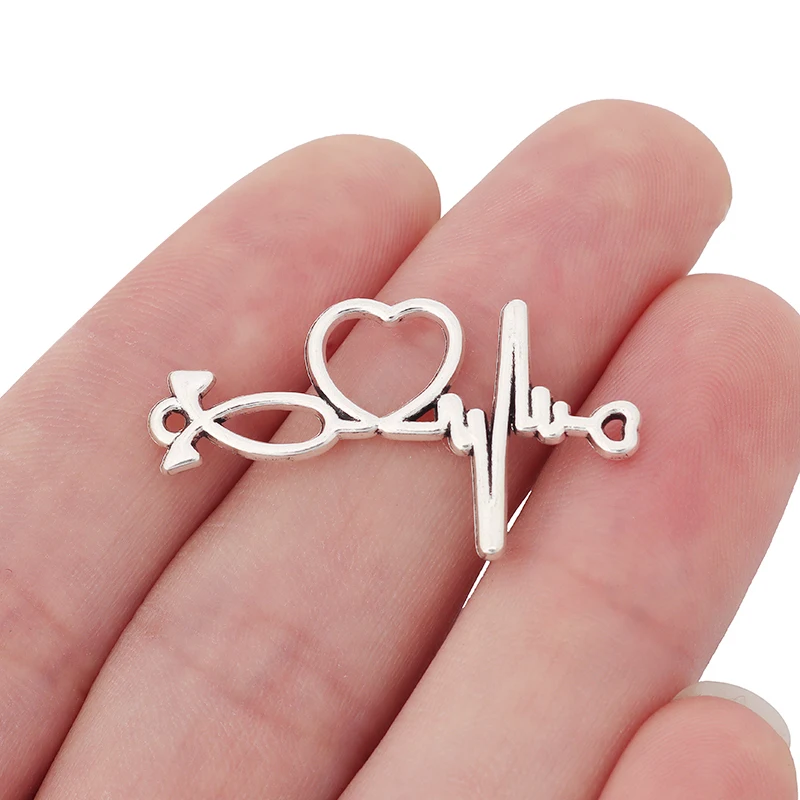 ZXZ 20 шт золотой тон сердцебиение соединитель &quotэлектрокардиограмма&quot Сердце