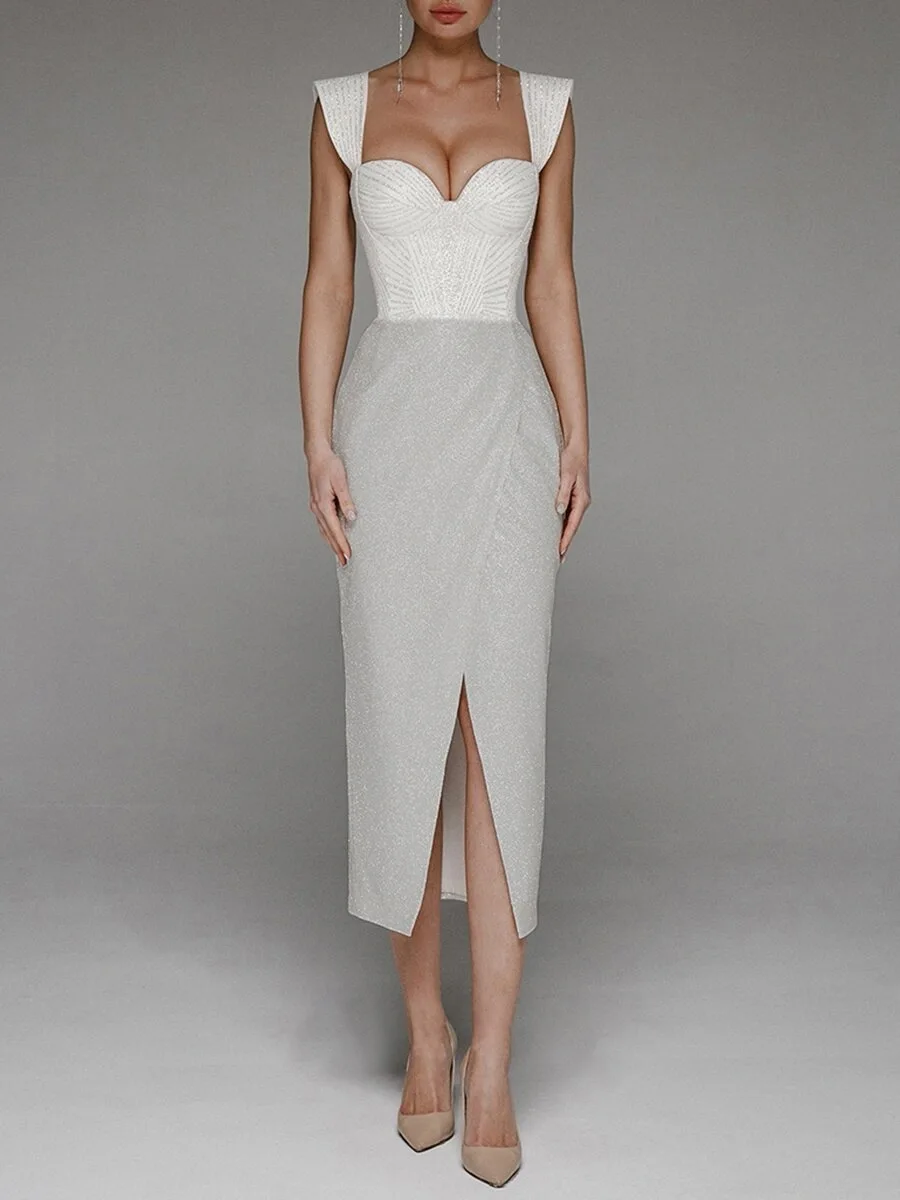 2022 nova alta qualidade moda sexy suspender bordado fino ajuste vestido de noite elegante halter split vestido de roupas femininas (0)