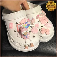 cute 3d pink duck croc charms designer diy animal jeans shoes decaration accessories for jibs clogs hello kids boys girls gifts