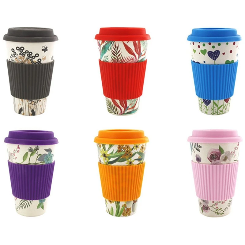 2x Mugs Reusable Bamboo Fiber Coffee Insulation Travel Mug 430ML Drink Cup Red &amp Orange | Дом и сад