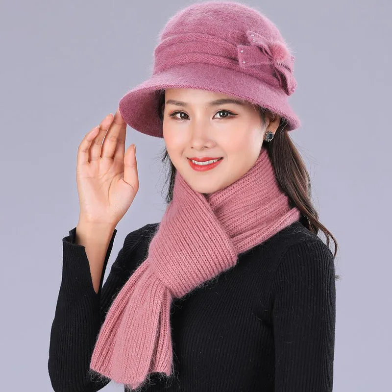 Женская осенне зимняя шапка шарф Шапка смешанный ворсинки мех кролика теплая