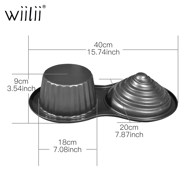 Wiilii 2 отверстия антипригарный гигантский кекс Пан 3D углеродистая сталь Jumbo