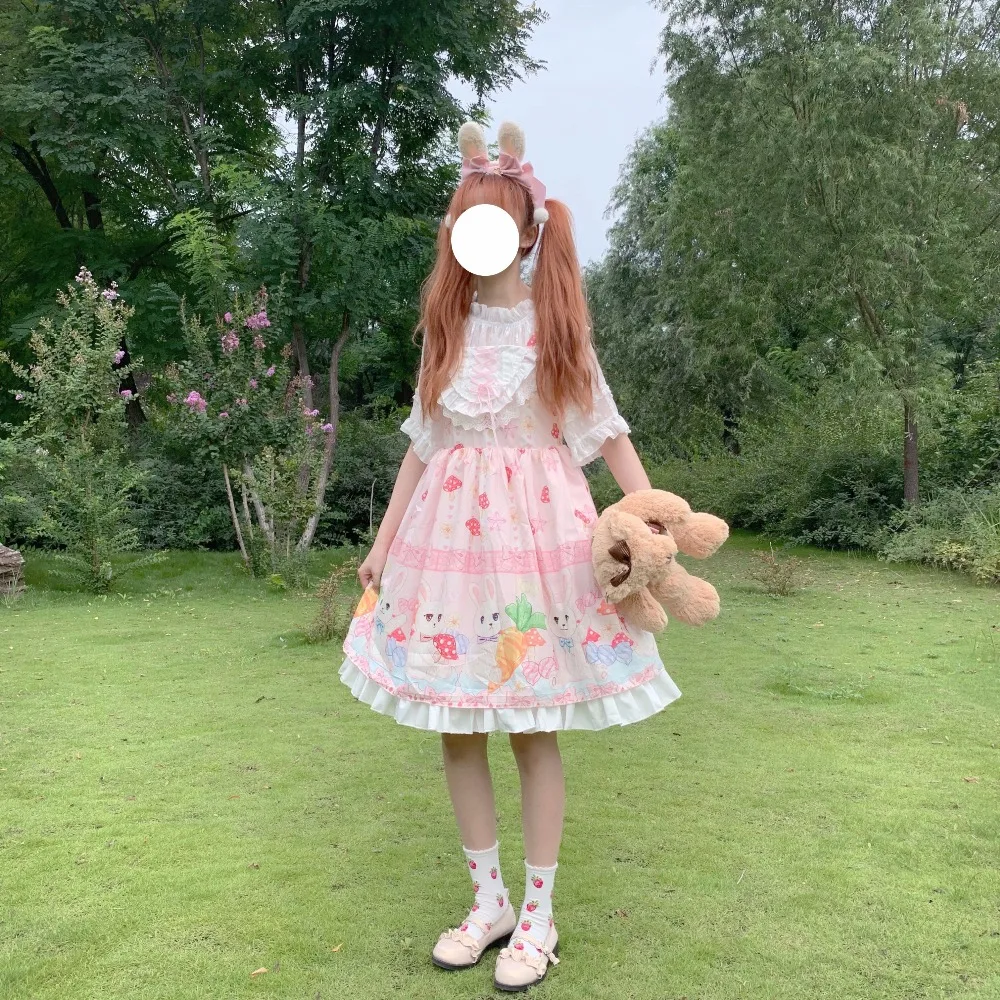 Kawaii японский Лолита девушка Лолита гриб кролик кружева милое платье без рукавов