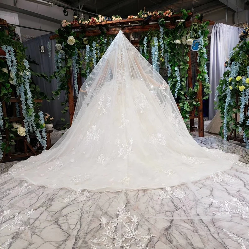 Bgw Ht4236 高級王女のウェディングドレス列車 O ネック長袖花ブライダルベール Vestido デ Casamento で