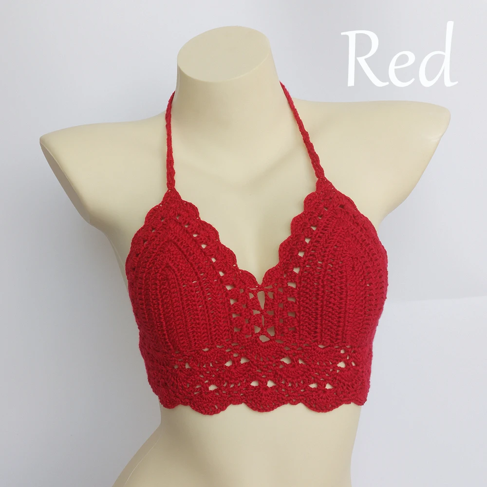 10 Colors Have Lining Womens Bikini Top Sexy Crochet Knit Separate Female Swimsuit Push Up Bra Beachwear Plus Size Bathing Suits
