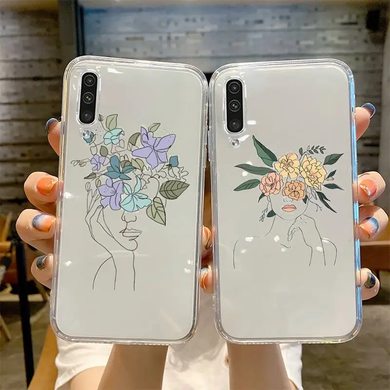 

Abstract Women Face Line Phone Case Transparent For Samsung Galaxy A S 8 9 10 12 20 21 40 50 52 51 70 71 2019 fe 5g ultra plus