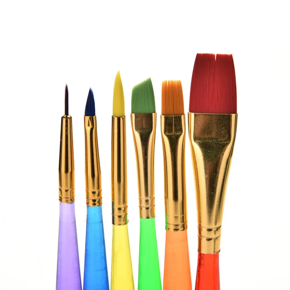 

6 Pcs/Set Nylon Handle Brush Watercolor Drawing Painting Paint Brush Set Kid Educational Craft Toy Kindergarten Crafts