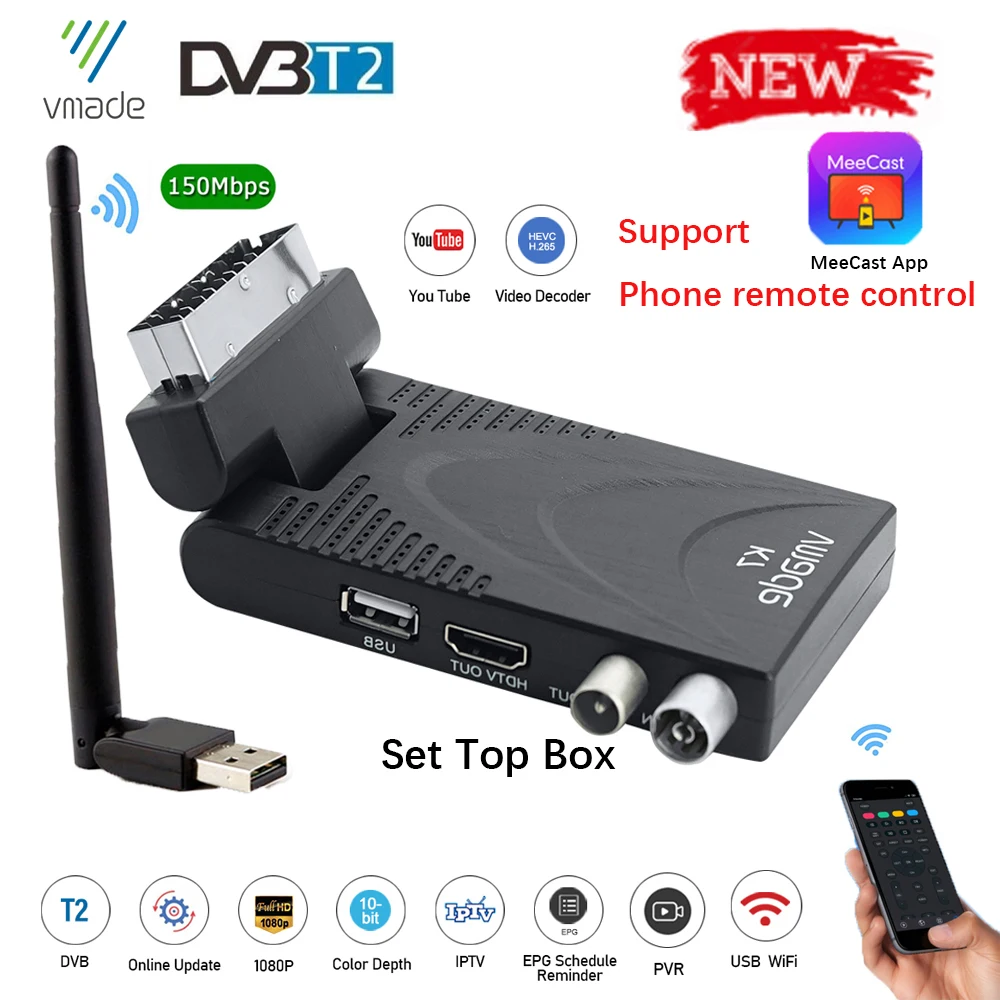 Новинка 2020 цифровой ТВ приемник DVB T2 тюнер HD 1080P H.265/HEVC декодер приставка с