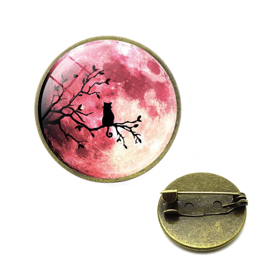 Полная луна броши Черный кот на дереве астрономия брошь Жуткий Хэллоуин природа