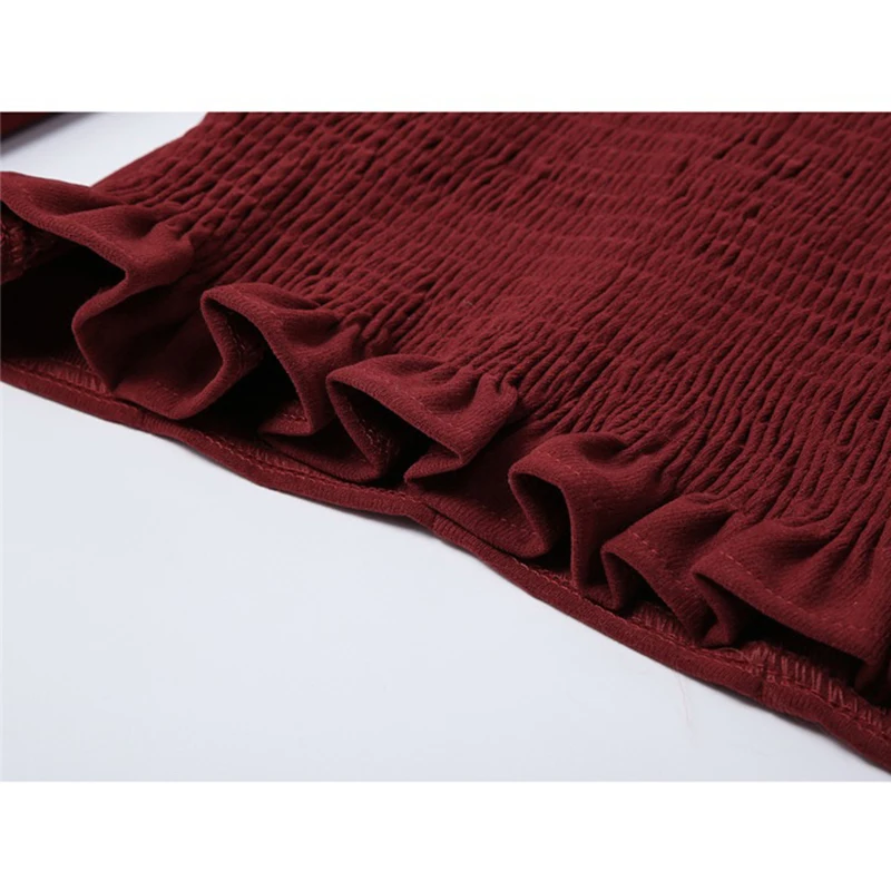 Бордовая женская блузка с пышным длинным рукавом сетчатая комбинированная