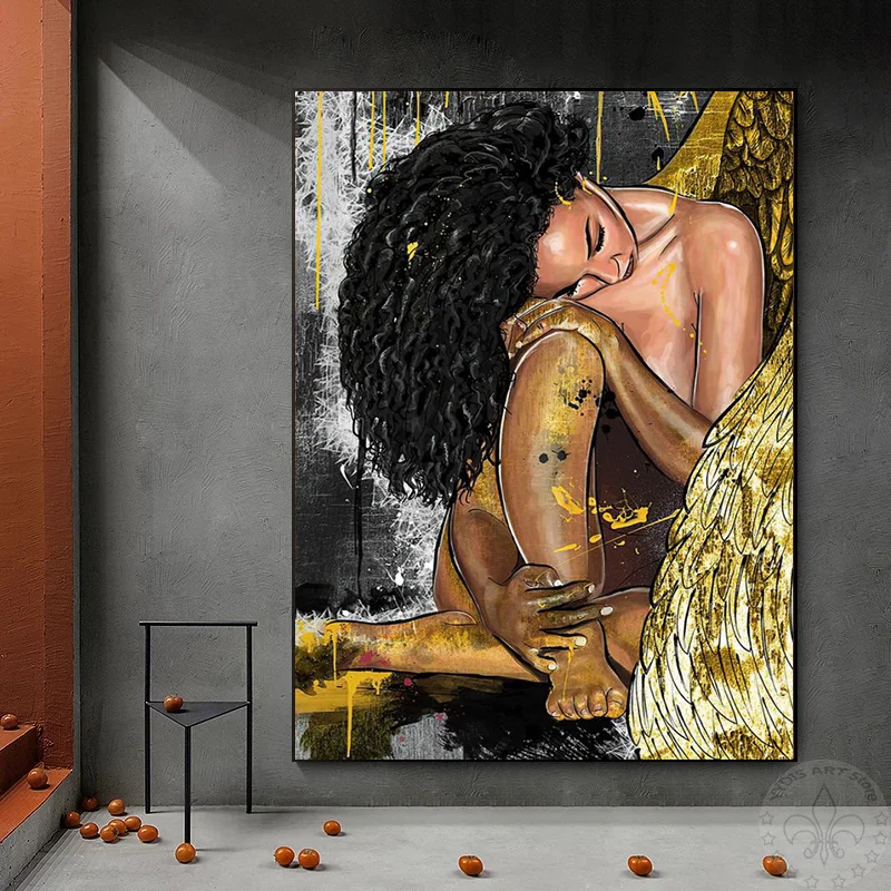 

Abstract Naked Golden Angel Poster Sexy Woman Graffiti Canvas Painting Prints Wall Decorative Art Pictures For Room Hoom Decor