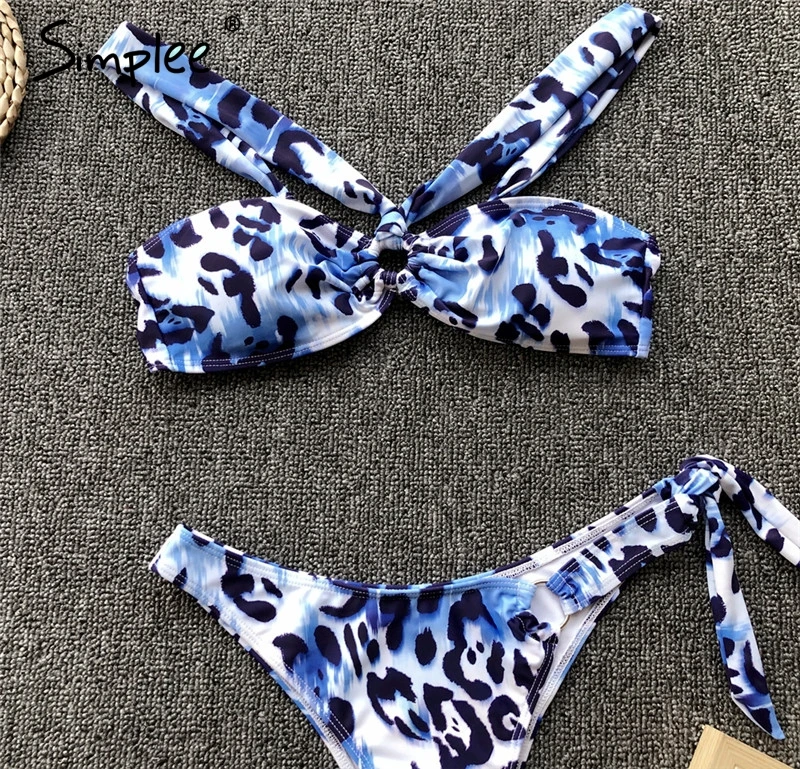 Женский купальник Simplee с леопардовым принтом привлекательное бандо бикини пуш ап